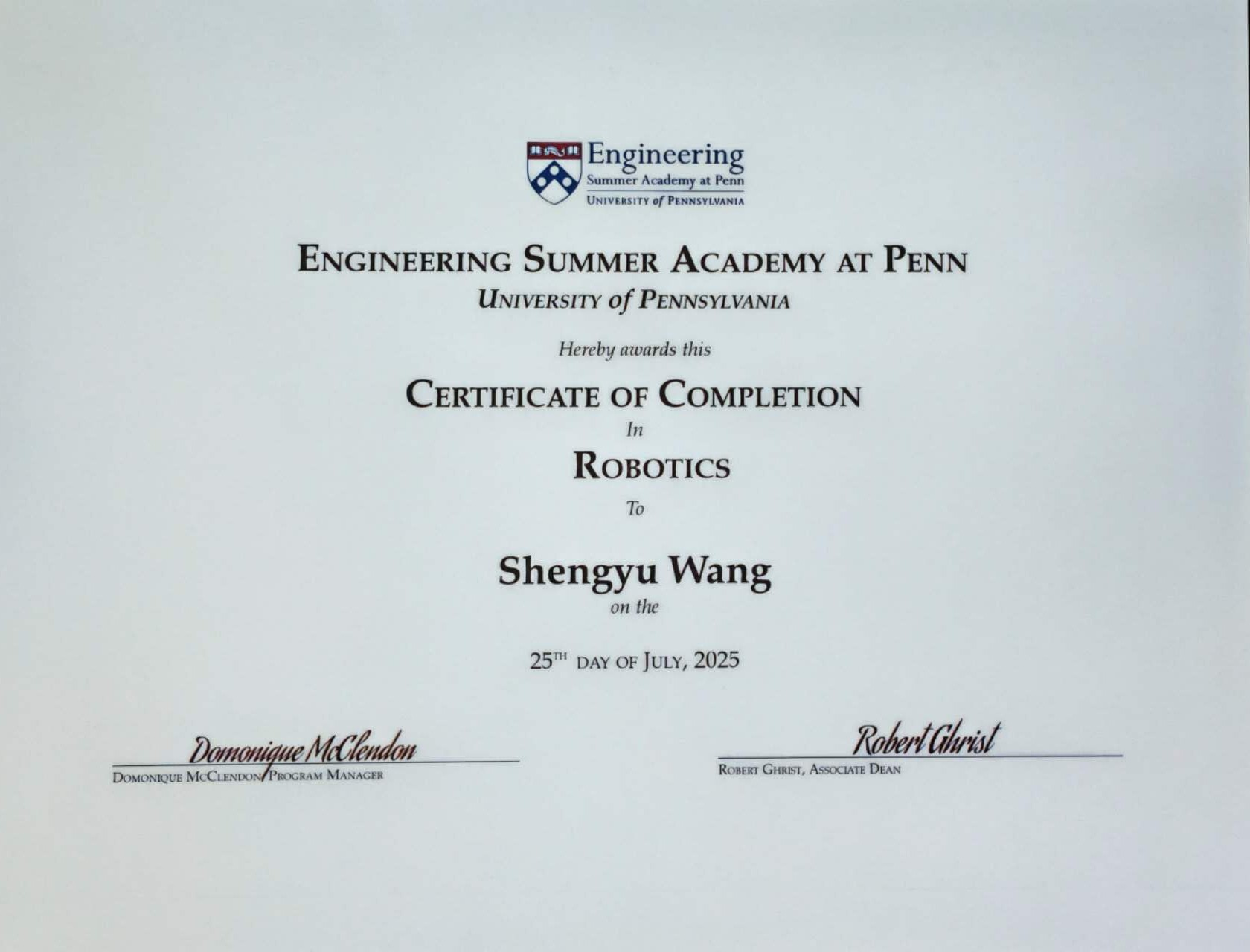 National Recognition Certificate